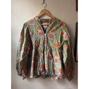 NEW with Tags Victoria Dunn Block Print Peasant Blouse Top